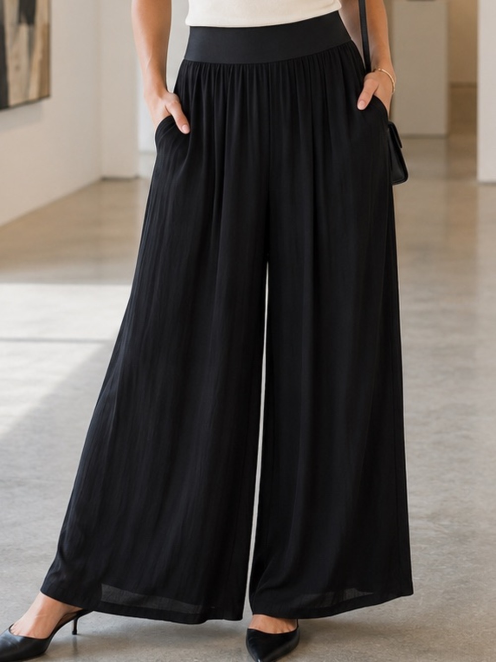 Agnes & Dora Black Palazzo Pants Wide Leg Gauze Pockets NWT